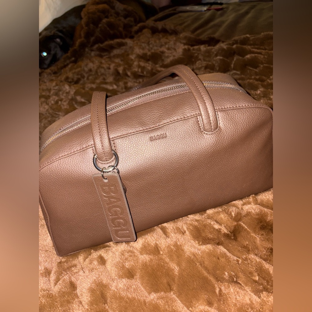 BAGGU Brown Recycled Leather Bowler Bag